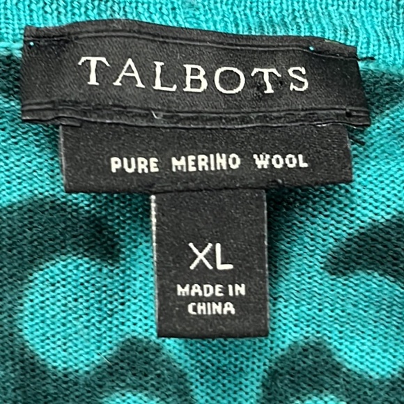 TALBOTS Merino Wool Open Front Teal/Evergreen Scroll Print Career Cardigan SZ XL - Picture 4 of 14